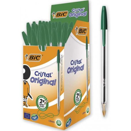 BIC Cristal Original, Penne Verde a Sfera, Punta Media, 1 mm, Confezione 50 Penne, Fornitura per Cancelleria Scuola e Ufficio