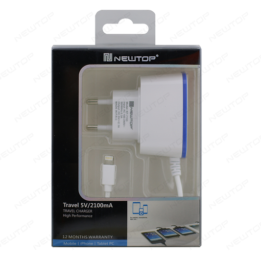 NEWTOP 2 USB CHARGER + CABLE 2.1A 5G/6G/IPAD 5-6 MINI 8054686071535