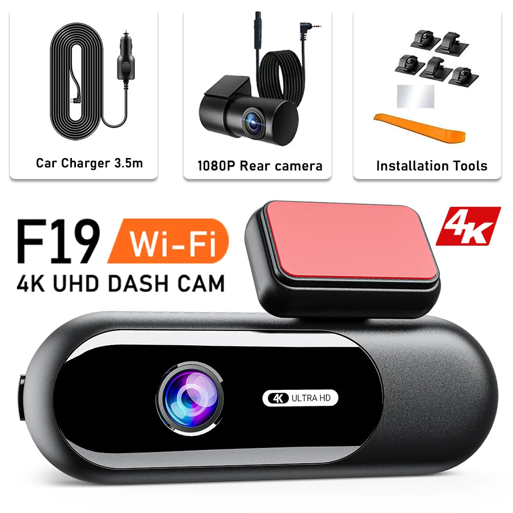 Dash Cam for Cas 4K UHD Recording Front Rear Car Camera HDR Night Vision Recorder Built in Wi-Fi Parking Mode
