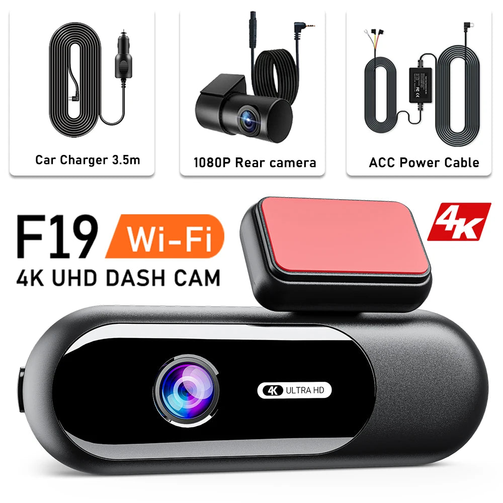 Dash Cam for Cas 4K UHD Recording Front Rear Car Camera HDR Night Vision Recorder Built in Wi-Fi Parking Mode