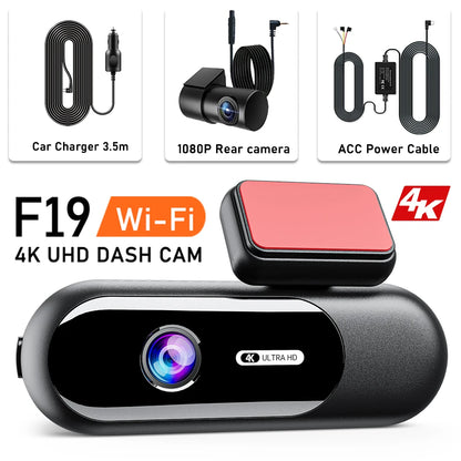 Dash Cam for Cas 4K UHD Recording Front Rear Car Camera HDR Night Vision Recorder Built in Wi-Fi Parking Mode