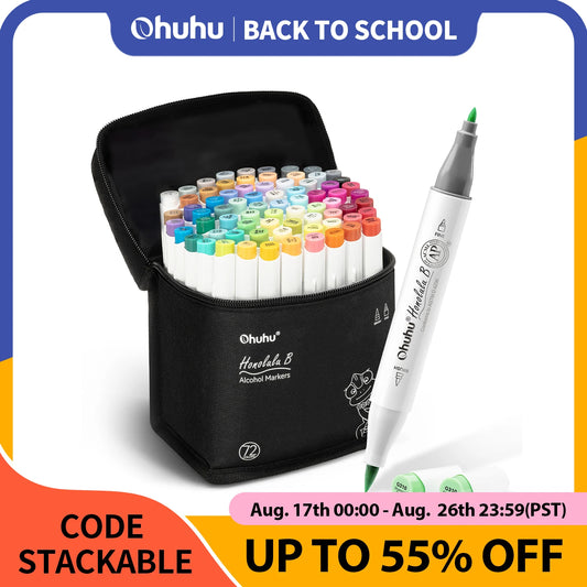 Ohuhu Honolulu B Marker Pen Set Color Markers Alcohol Art Markers Refillable Dual Tips Sketching Drawing Manga School Supplies