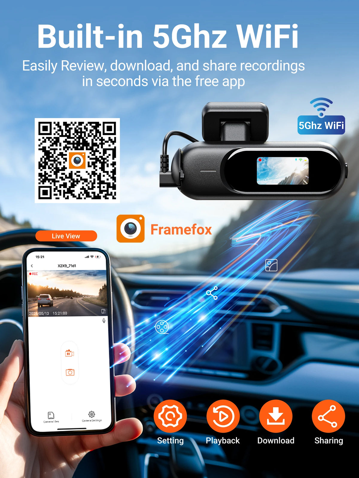 Dash Cam for Cas 4K UHD Recording Front Rear Car Camera HDR Night Vision Recorder Built in Wi-Fi Parking Mode