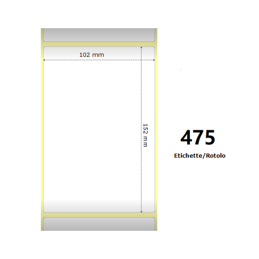 ETICHETTE ZEBRA 102X150MM BIANCHE 475PZ 800284-605 TERMICHE COMPATIBILI ZEBRA GK420,ZD420,ZD421,ZD620 Z-1000D