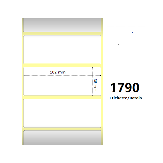 ETICHETTE ZEBRA 102X38MM BIANCHE 1790PZ 800264-155 TERMICHE COMPATIBILI ZEBRA GK420,ZD420,ZD421,ZD620 Z-2000D