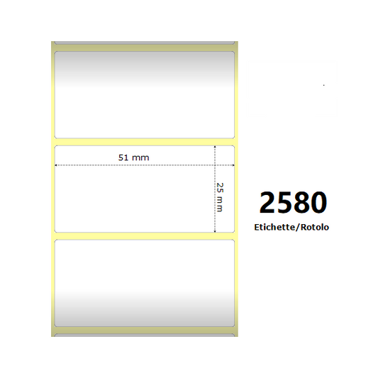 ETICHETTE ZEBRA 51X25MM BIANCHE 2580PZ 880199-025D TERMICHE COMPATIBILI ZEBRA GK420,ZD420,ZD421,ZD620 Z-2000D