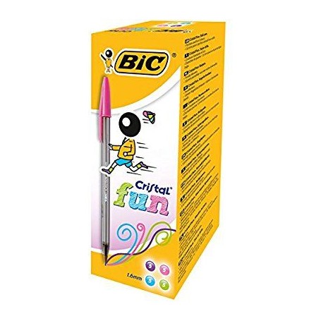 BIC Cristal Fun 929056 - Penne a sfera 1.6 mm largo inchiostro, pasta rosa, Confezione da 20 Pezzi